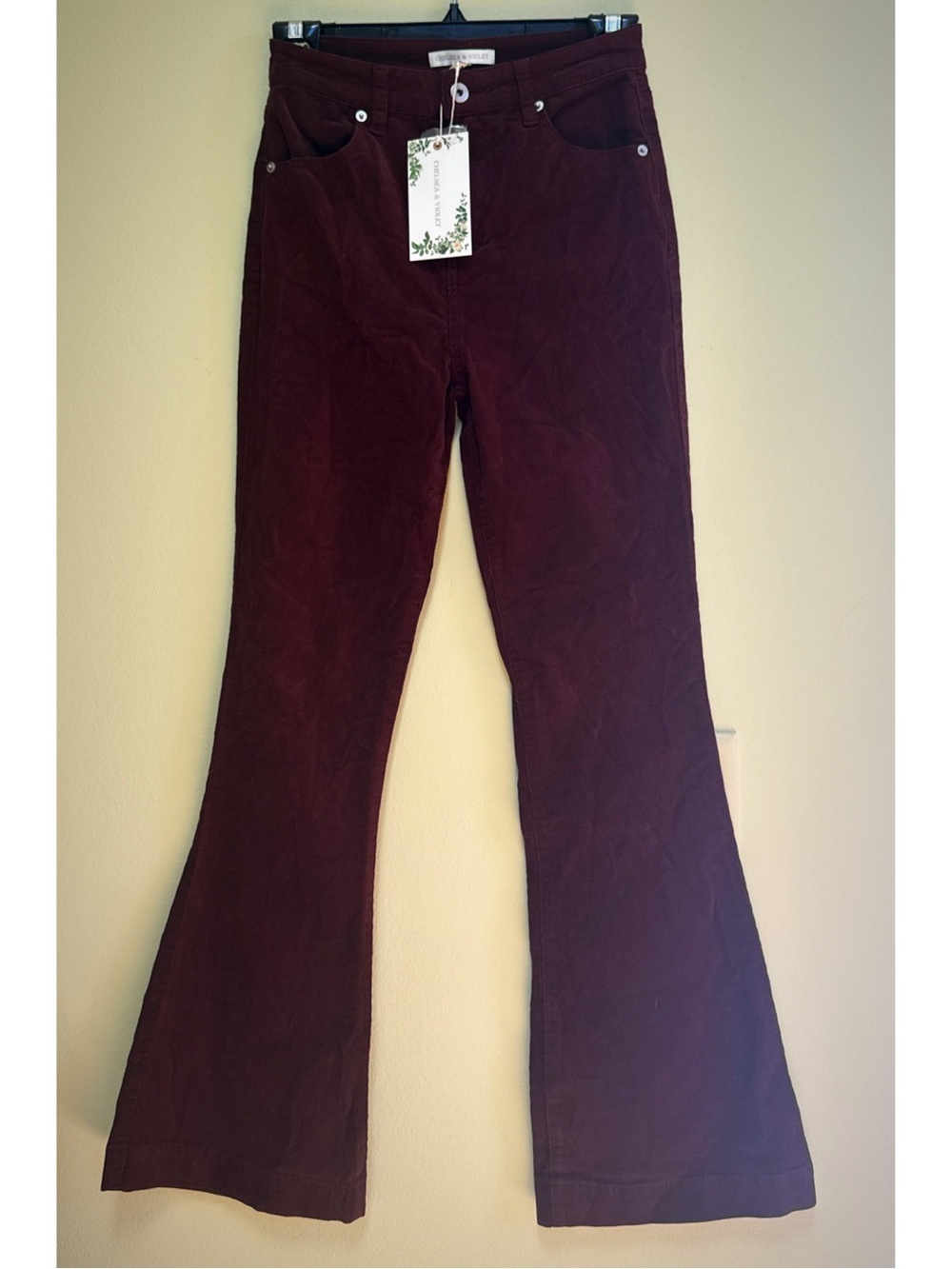 High Waist Corduroy Flare Pants In Merlot